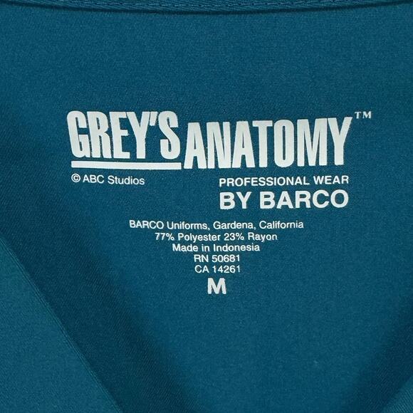 Greys Anatomy Barco Riley Scrub Top M Bahama Blue 3 Pocket Mock Wrap Medical - Picture 8 of 11